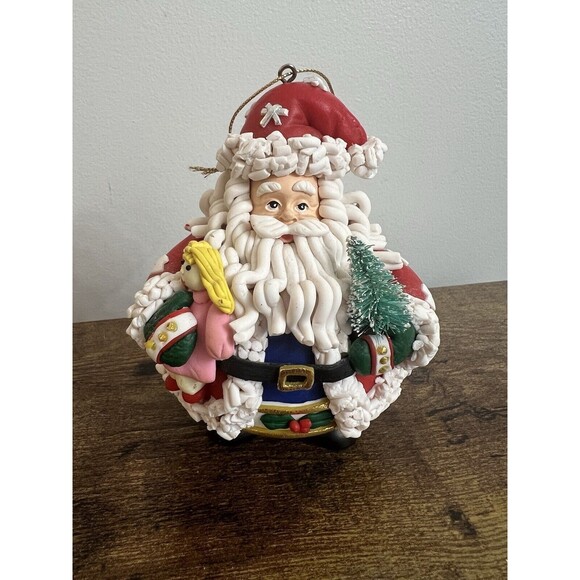 TRADITIONS Santa Holding Doll and Tree Collectible Character Glass Ornament EUC - Picture 3 of 16